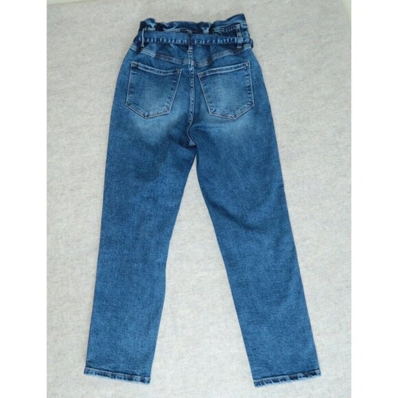 Vervet Plastic Love Stretch Mom Jeans Belted Waistband Seamed Blue Denim Size 25 - Picture 9 of 15